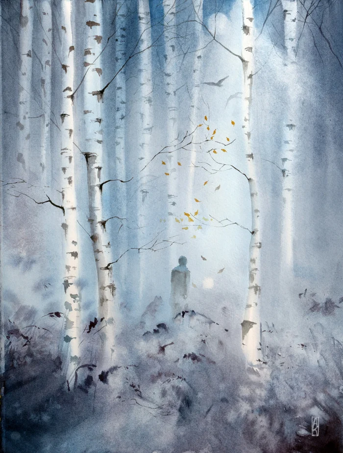 Birch Calico Country - My, Painting, Watercolor, Art, Artist, Painting, Autumn