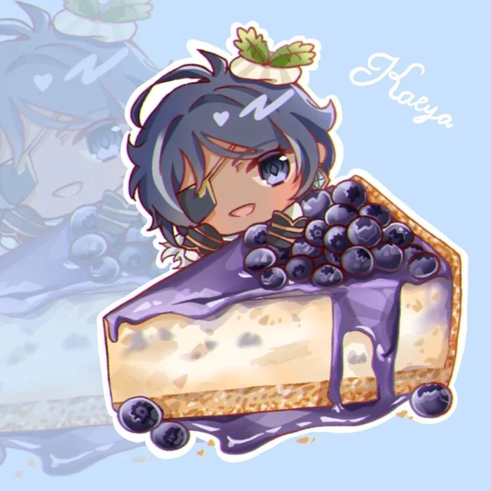 Blueberry and Strawberry Pies by Kay Alberich and Diluc: Author @konayuki32 - Genshin impact, Kaeya, Diluc (Genshin Impact), Anime, Art, Anime art, Chibi