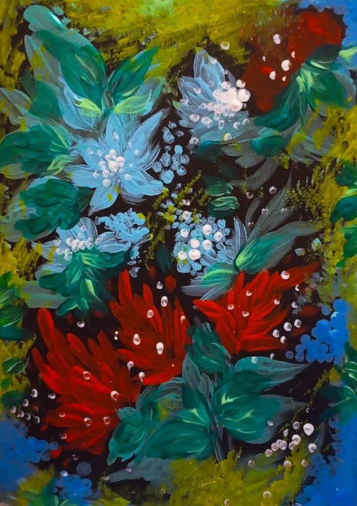 Акрил цветы на чёрной бумаге