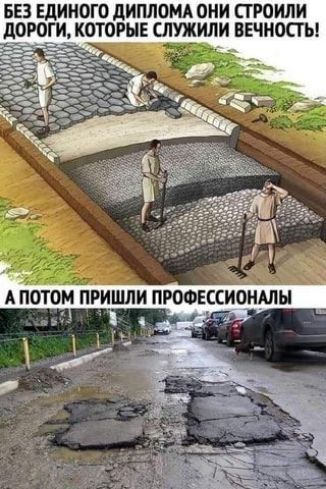 The truth is the truth - Bad roads, Builders, For centuries, Patch, Picture with text, Repeat