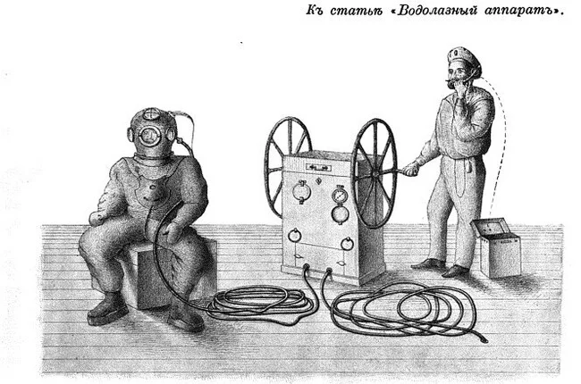 Diving crew at the beginning of the 20th century - Inventions, Engineer, Diving suit, Diver, Compressor, Technics, Industry, Education, Blower, Российская империя