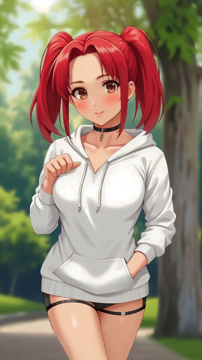 Cutie in a white hoodie - My, Neural network art, Anime, Hoodie, Flux, Girls