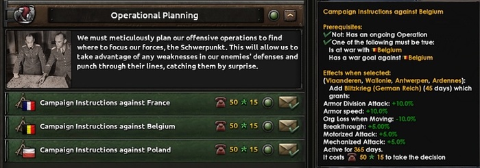 Блицкриг представляет из себя региональный модификатор, который делает упор на танковую войну.