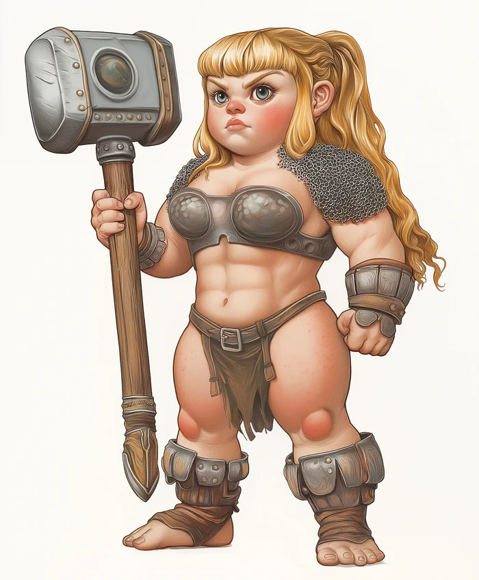 Varvara the Dwarf - My, Neural network art, Midjourney, Pinanoc, Barbarian, Barbarian, Barbara, Gnomes, Girls, Strong girl, Dungeons & dragons