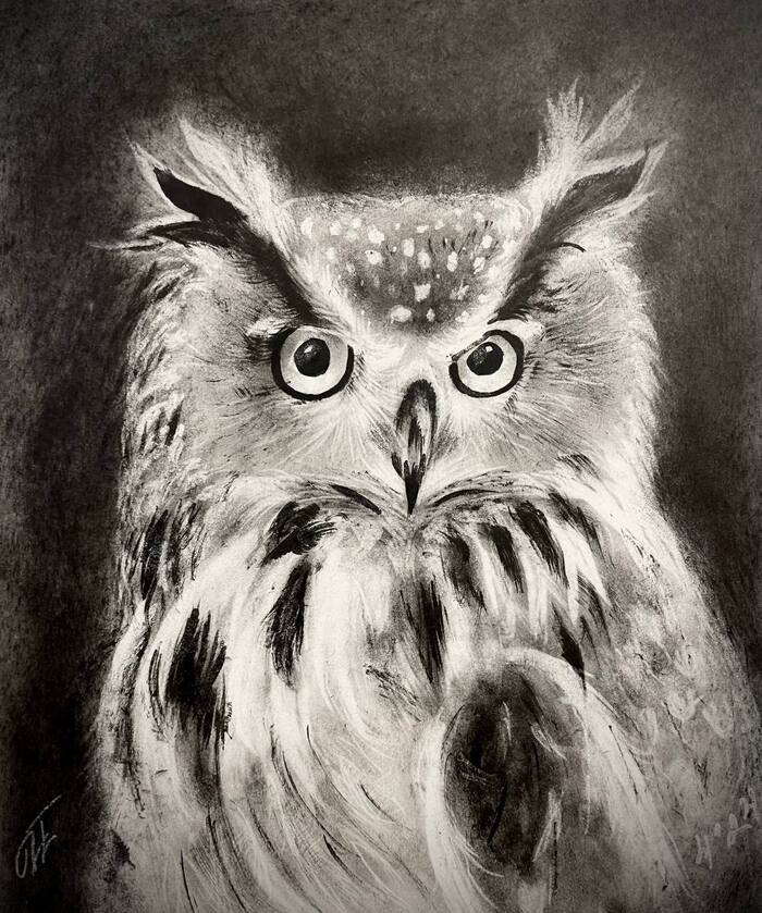 Owl - My, Animalistics, Butter, Painting