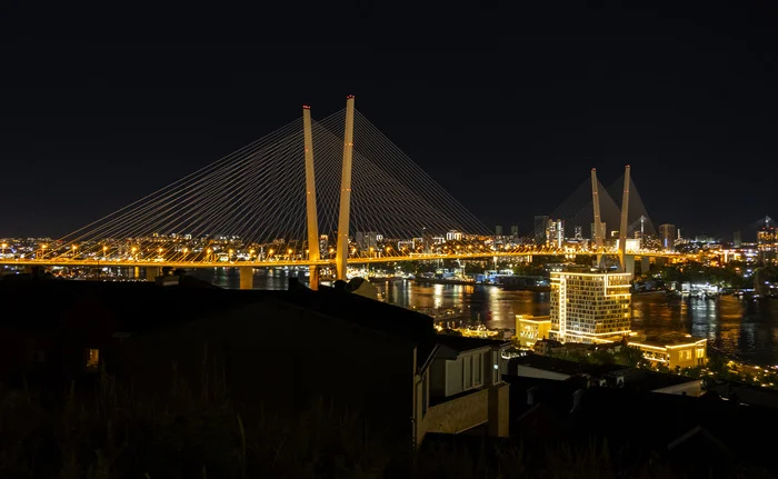 Vladivostok. Evening Golden Bridge - My, Vladivostok, Golden Bridge, Evening, Town, Night city