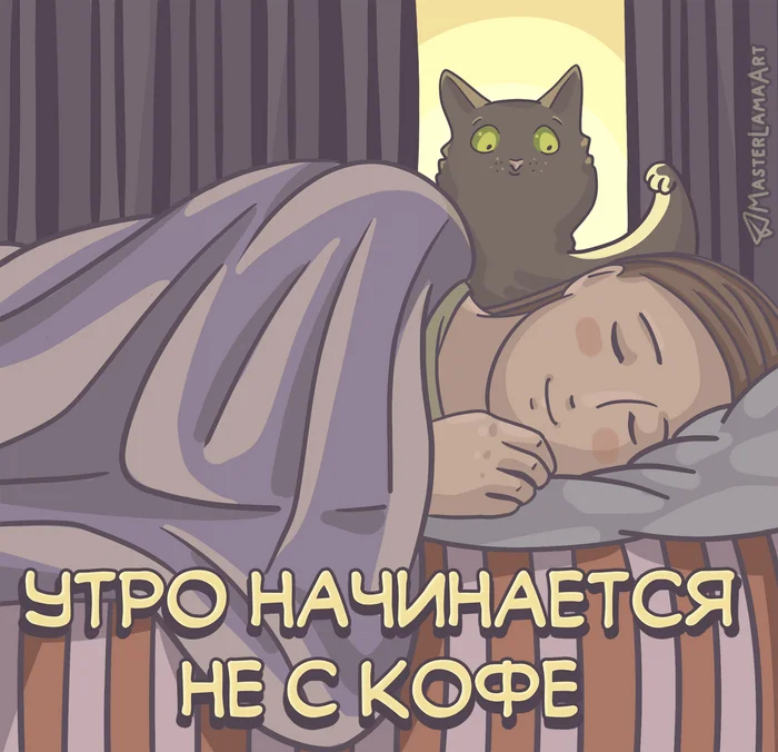 Three hours before the alarm... - My, cat, Humor, Picture with text