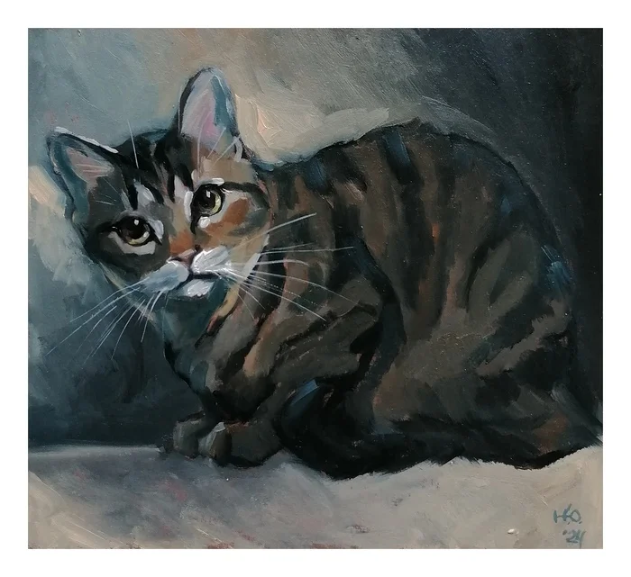 Etude - My, cat, Painting, Oil painting, Etude, Animalistics, Author's painting, Artist, Striped, Painting, Traditional art, Butter, Creation