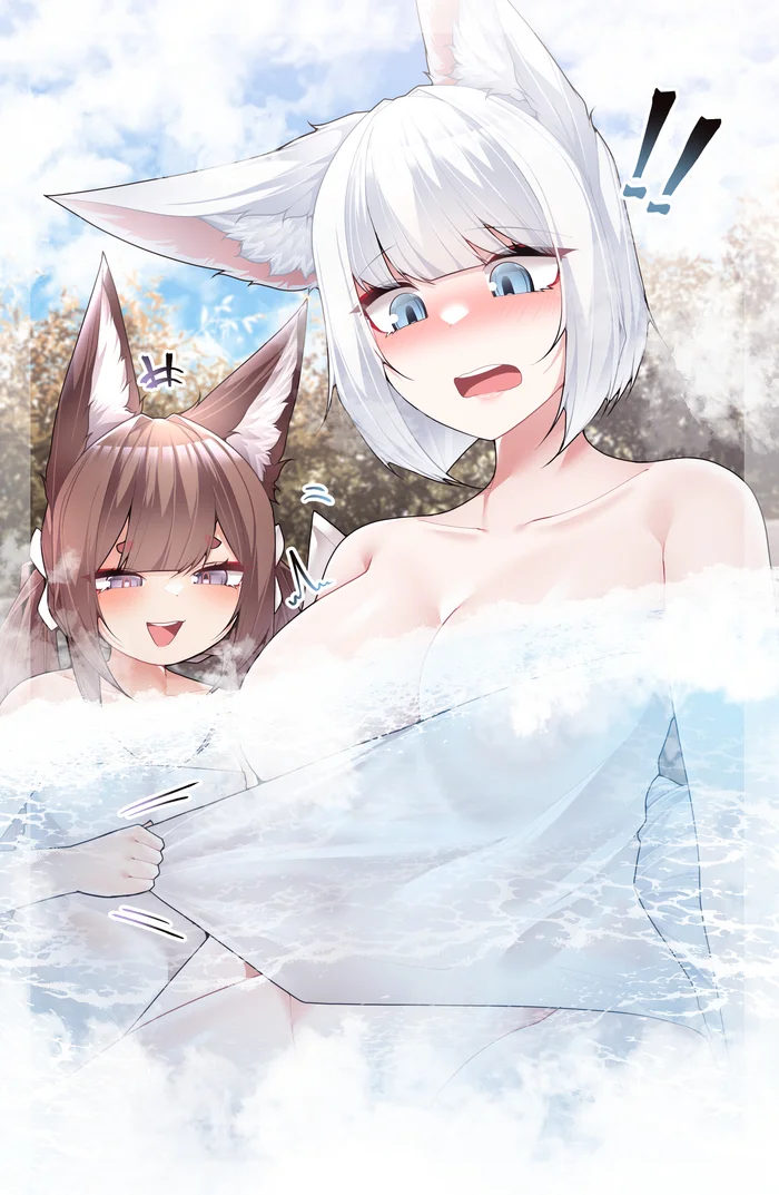 Продолжение поста «В горячей бане» - Samip, Арт, Аниме, Anime Art, Azur Lane, Amagi, Kaga, Ответ на пост