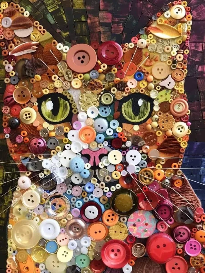 Button cat - cat, Neural network art, Buttons