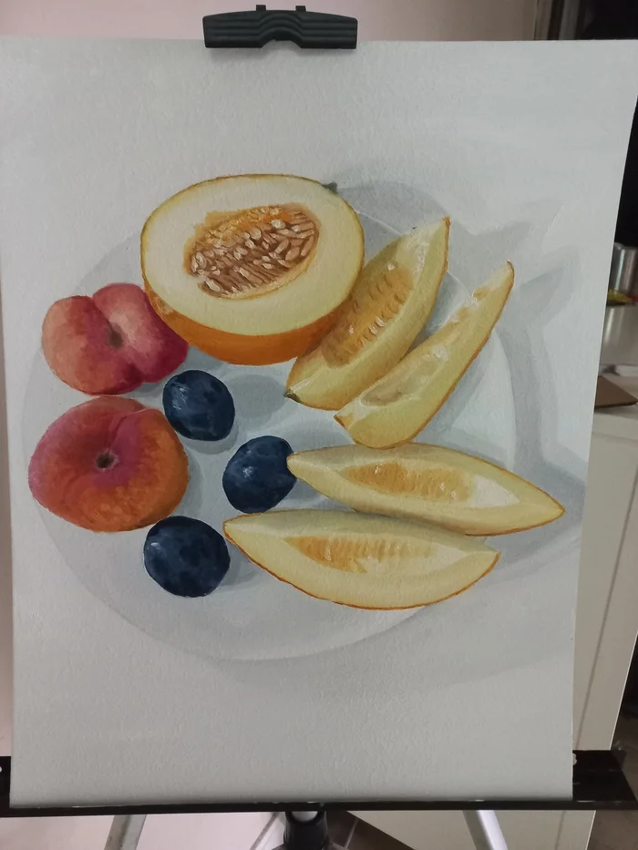 Learning to draw. Third job. - My, Beginner artist, Oil paints, Drawing, Still life, Фрукты, Painting