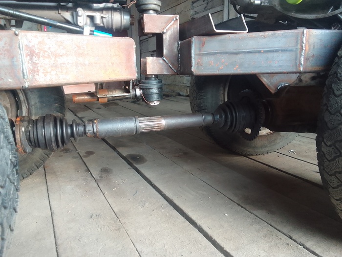 Результат. Ничего не мешает, не закусывает, легко поворачивается, как сам кардан, так и минитрактор в узле перелома.