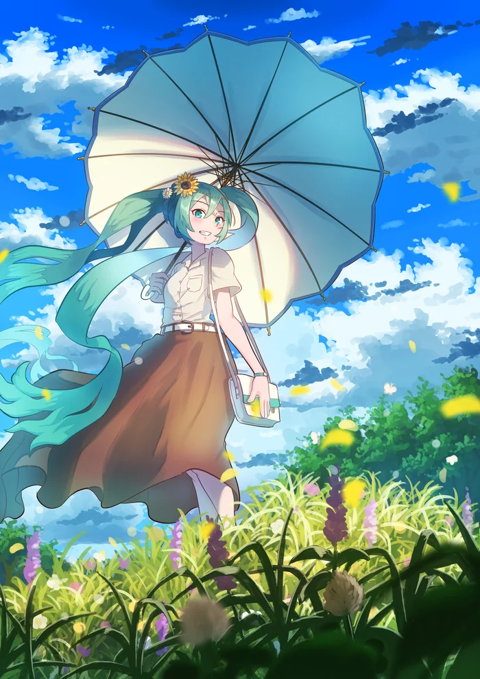 Под зонтом - Hatsune Miku, Vocaloid, Anime Art, Vocaloid Art, Зонт