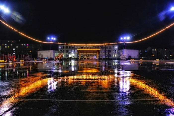 Small Town Lights - My, Hajiyevo, Autumn, October, Canon, Evening, Longpost, Night city, Reflection, City lights, The photo