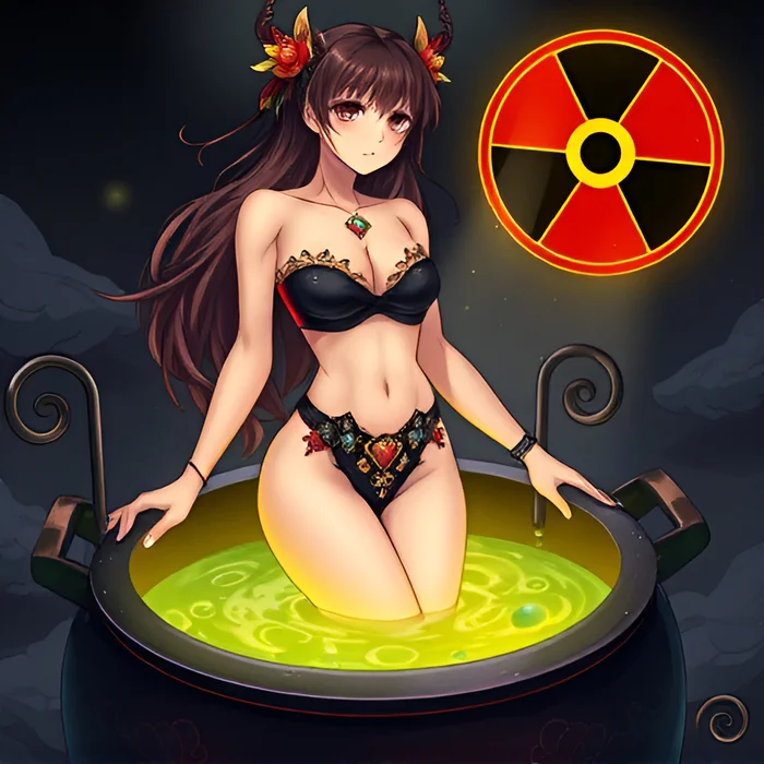 Bather in a radioactive solution - Bathing, Swimsuit, Girls, Art, Anime, Radiation, Bikini, Radioactivity, Women