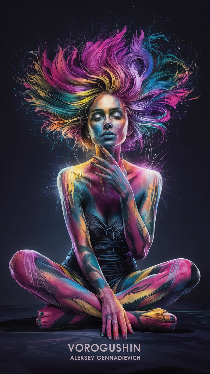 Contemporary artist: Vorogushin Alexey Gennadievich. Bright girl with body art in the style of surrealism. Evaluation of neuroart using AI - My, Dall-e, Digital, Нейронные сети, Phone wallpaper, Neural network art, Art, Art, Desktop wallpaper, Modern Art, Computer graphics, Girls, Surrealism, Abstraction, Abstractionism, Bodypainting, Artificial Intelligence, Digital drawing, Cover, Longpost