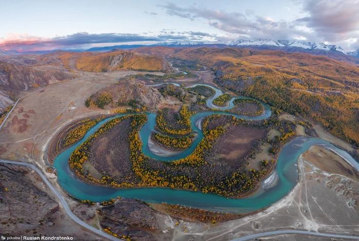 Chuisky Meanders, Altai Mountains - My, The photo, Dji, Aerial photography, Altai Republic, Landscape, Autumn, Chuya, Chuisky tract, Video, Video VK