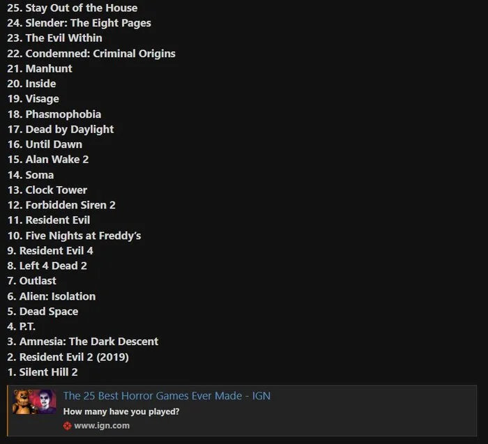 IGN has compiled a list of the top 25 BEST horror games of ALL TIME - Games, Opinion, IGN, List, Horror, Screenshot