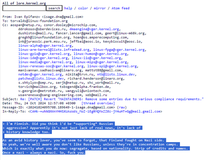 Response to the post Open Source is not for Russians! 11 participants from the Russian Federation have been removed from the list of Linux kernel maintainers - Linux, Longpost, Operating system, Developers, Russophobia, Text, news, IT, Open source, Opennet, Politics, A wave of posts, Reply to post