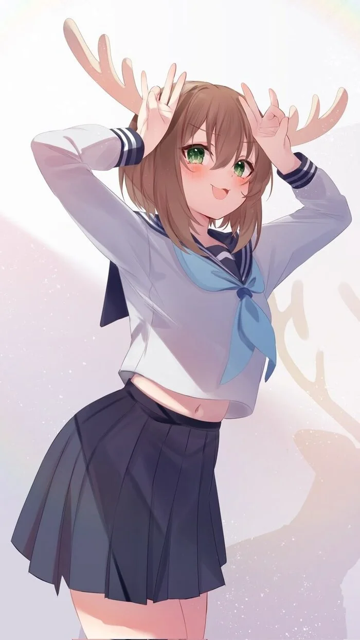 Shikanoko Noko - Anime, Anime art, Shikanoko Nokonoko Koshitantan, Shikanoko Noko, Girl with Horns, School uniform