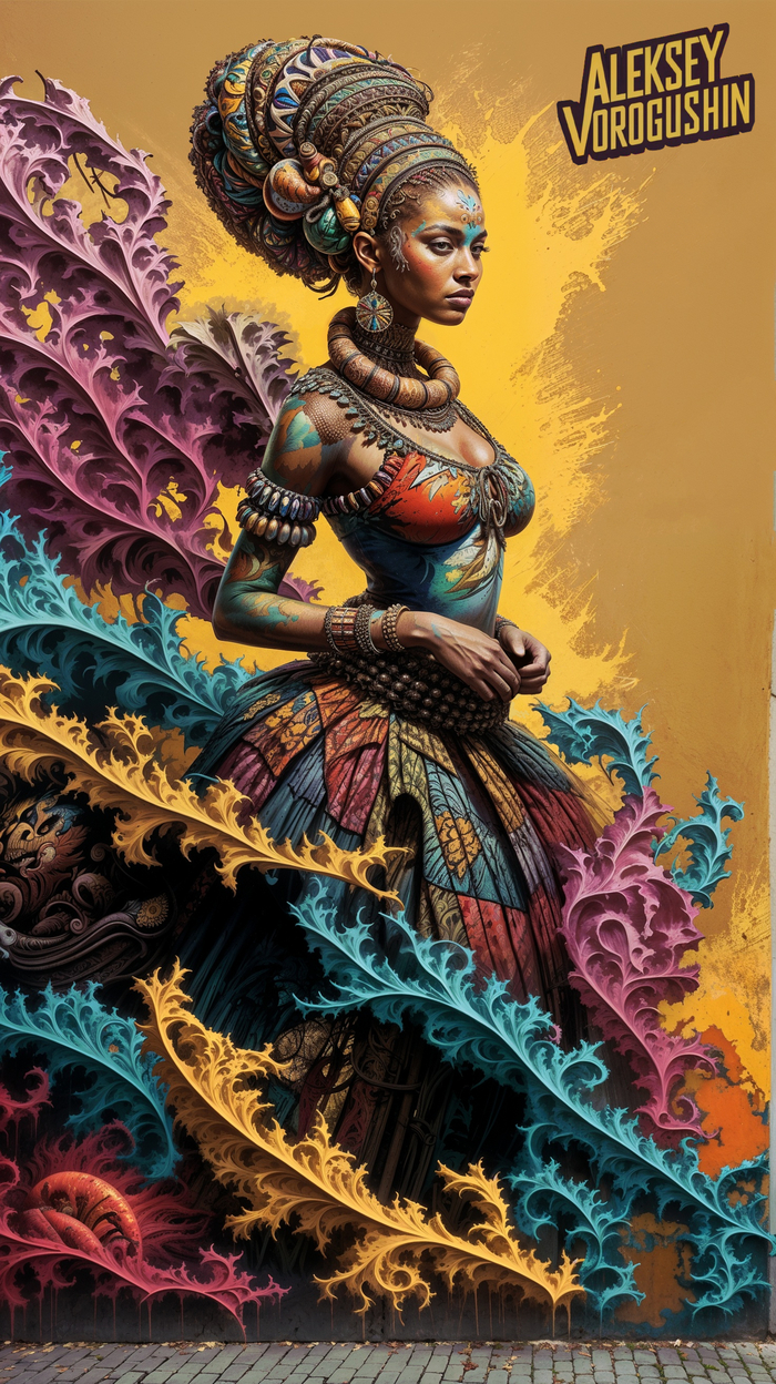 Современный художник: Ворогушин Алексей Геннадьевич. Яркая африканская женщина с элементами сюрреализма.