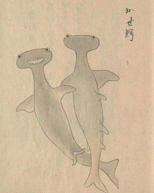 You won't see anything cuter today. - Art, Hammerhead Shark, Kawaii, Japan, Ukiyo-e, Suffering middle ages, Pair