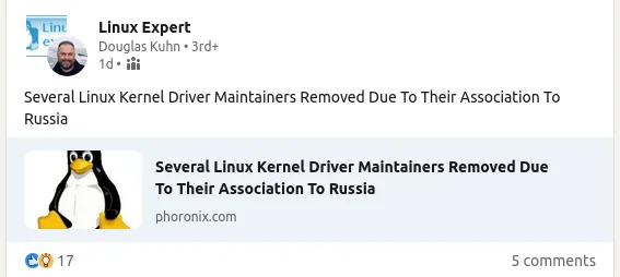 Response to the post Open Source is not for Russians! 11 participants from the Russian Federation have been removed from the list of Linux kernel maintainers - Linux, Longpost, Operating system, Developers, Russophobia, Text, news, IT, Open source, Opennet, Politics, A wave of posts, Reply to post