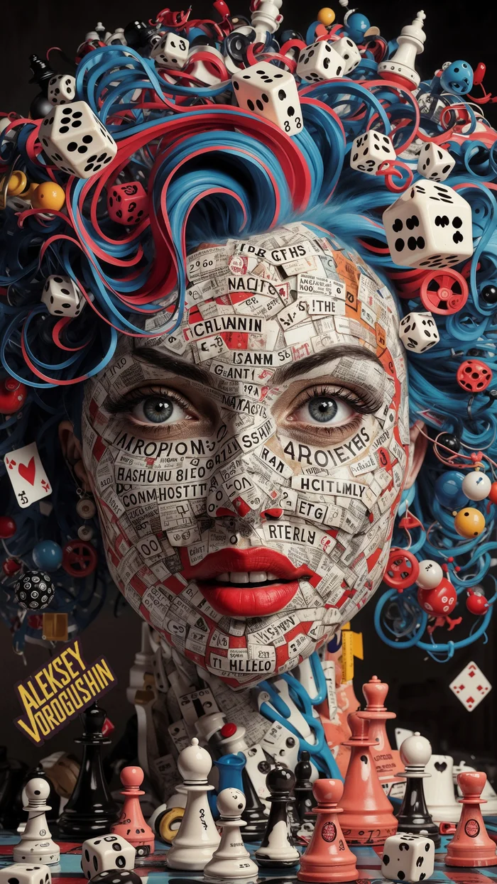 Contemporary artist: Vorogushin Alexey Gennadievich. Surrealistic portrait of a woman made of different playing objects. Neuroart rating - My, Dall-e, Digital, Phone wallpaper, Нейронные сети, Desktop wallpaper, Art, Neural network art, Surrealism, Portrait, Art, Modern Art, Pop Art, Computer graphics, Abstraction, Abstractionism, Cover, Girls, Women, Artificial Intelligence, Digital drawing, Longpost