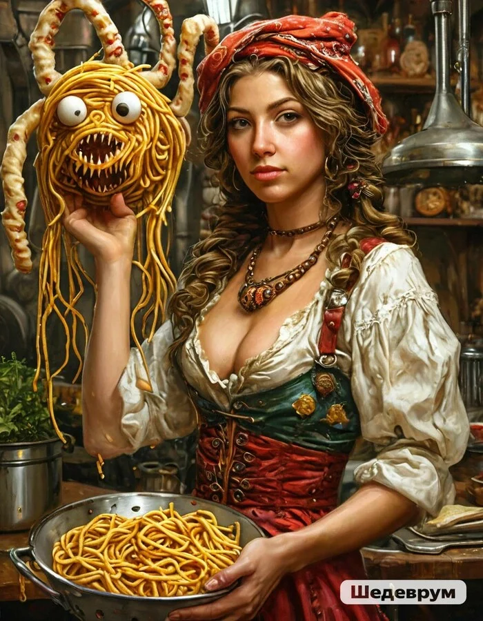 Mary Pastafarian - My, Teacher, Pastafarianism, Masterpiece (Yandex), A wave of posts, Neural network art