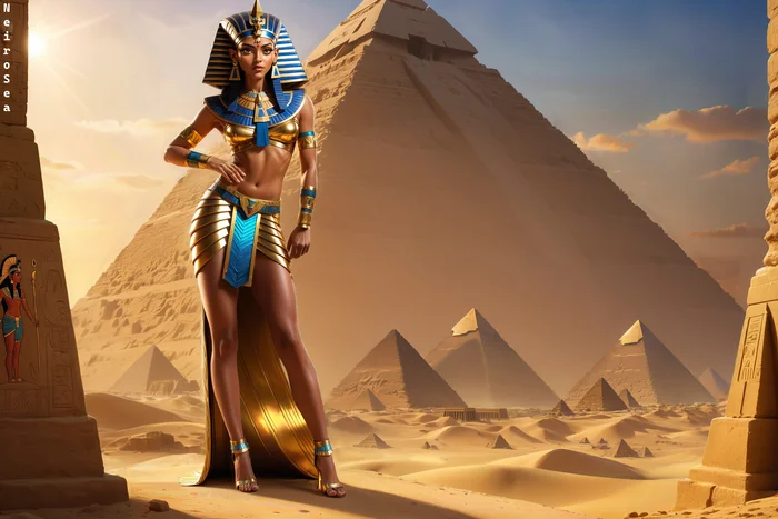 Egyptian Queen | Stable Diffusion | Ai | SDXL - My, Stable diffusion, Art, Longpost, Нейронные сети, Neural network art, Game art, 2D, Desktop wallpaper, Girls, Women, Egypt, Queen