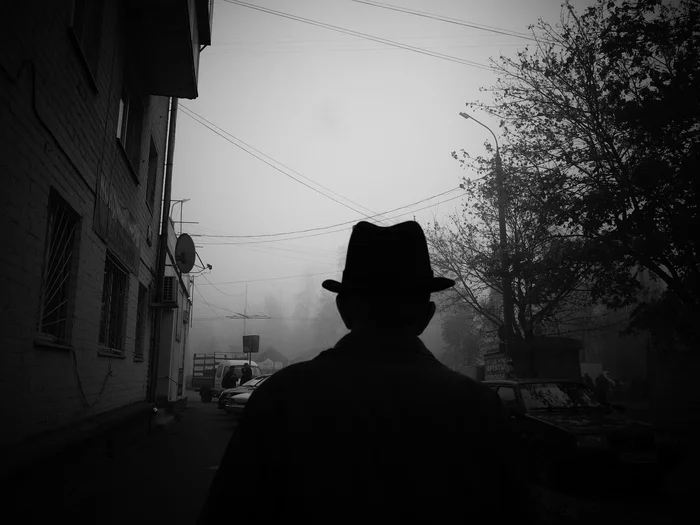 Provincial noir - My, Street photography, The photo, Eagle, Town, Morning, Fog, Black and white photo, City walk, Contrast, Black and white, Noir