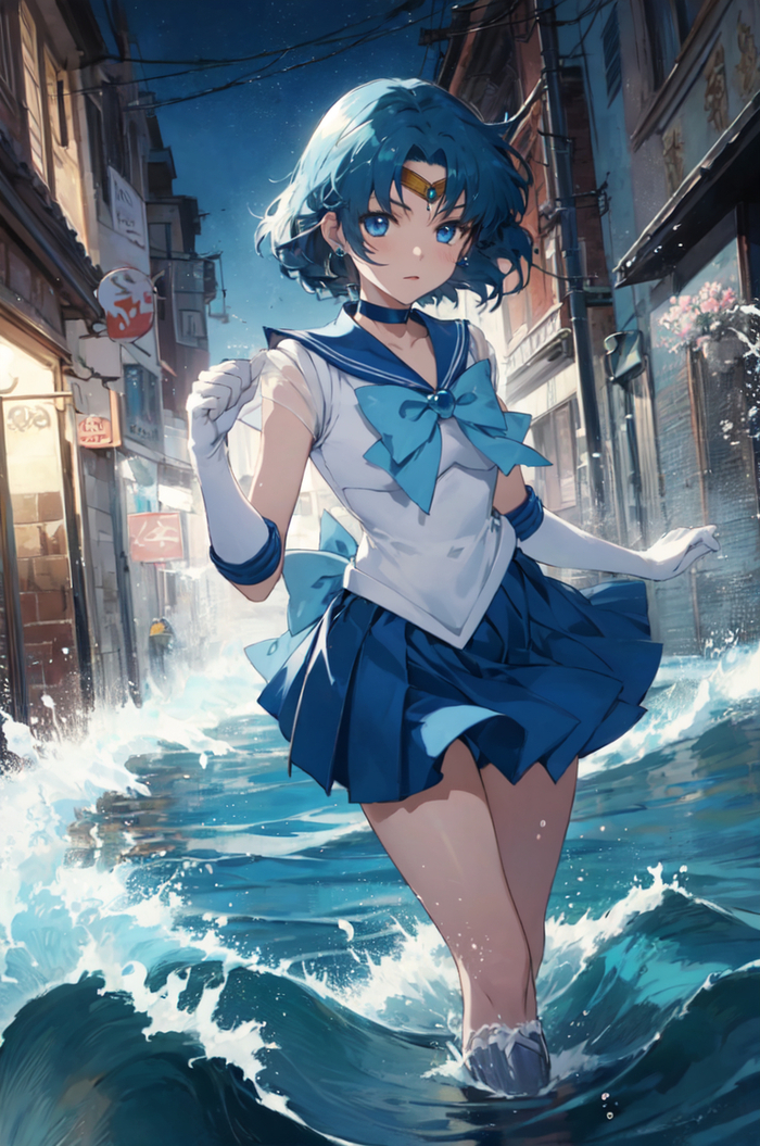 Mizuno Ami  , Stable Diffusion, Anime Art, , Sailor Moon, Sailor Mercury