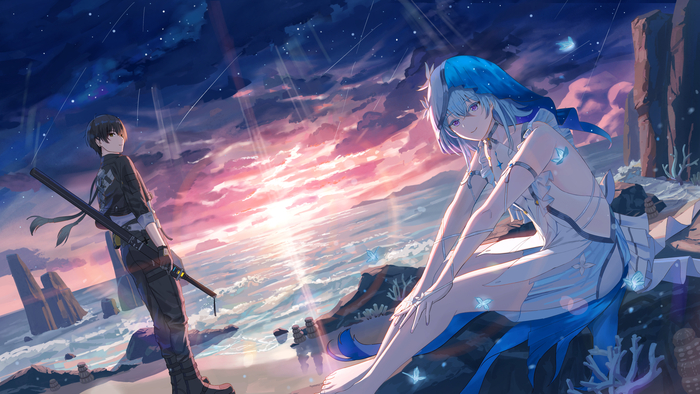 ׸  Wuthering Waves, Rover Male (Wuthering Waves), The Shorekeeper (Wuthering Waves), Anime Art, Game Art, , 