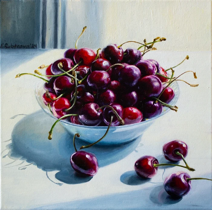 Showing while it's showing. Canvas, oil - My, beauty, Artist, Painting, Painting, Still life, Cherries, Oil painting, Author's painting, Butter, Modern Art, Realism, Needlework with process, Video, Vertical video, Longpost