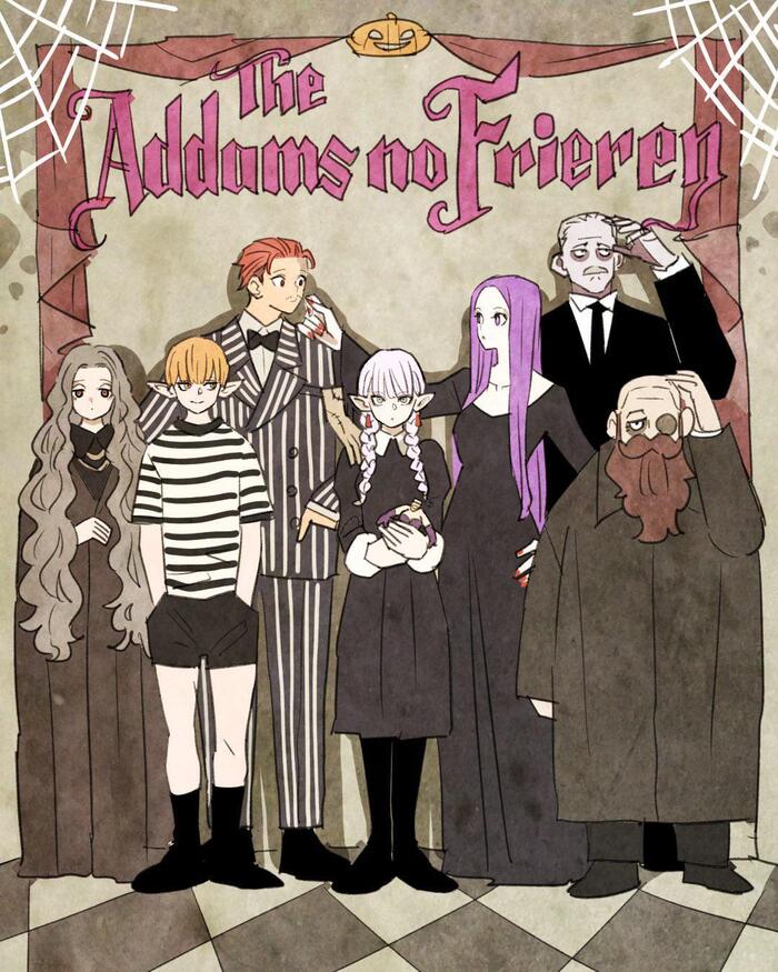 The Freeren Family - Anime, Anime art, Frieren, Fern, Stark (Sousou no Frieren), Sense (Sousou no Frieren), The Addams Family, Crossover