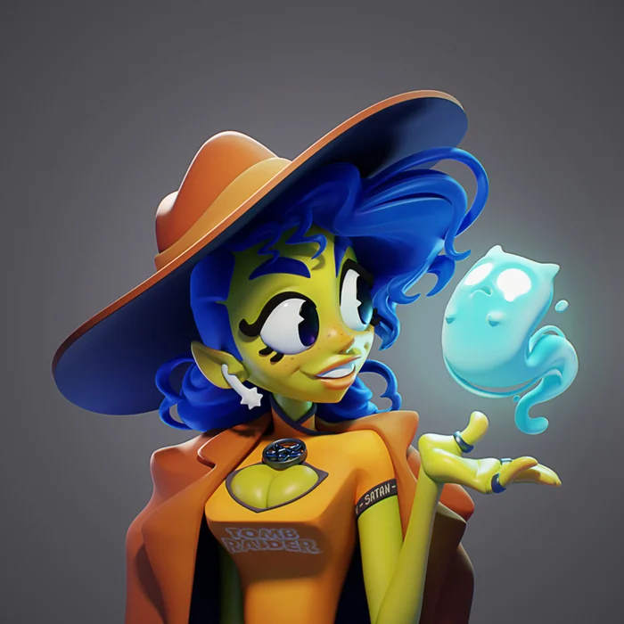 Halloween Witch by Andi Crystal Beastie - My, Art, 3D, 3D modeling, Sculpting, Blender, Zbrush, Halloween, Computer graphics, Witches, Stylization, Digital, Video, Soundless