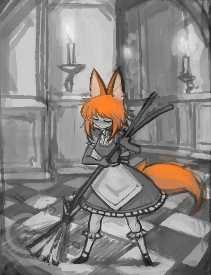 Vampire Castle - My, Girls, Art, Drawing, Painting, Anime, Tail, Anime art, Animal ears, Kitsune, Longpost, Nradiowave