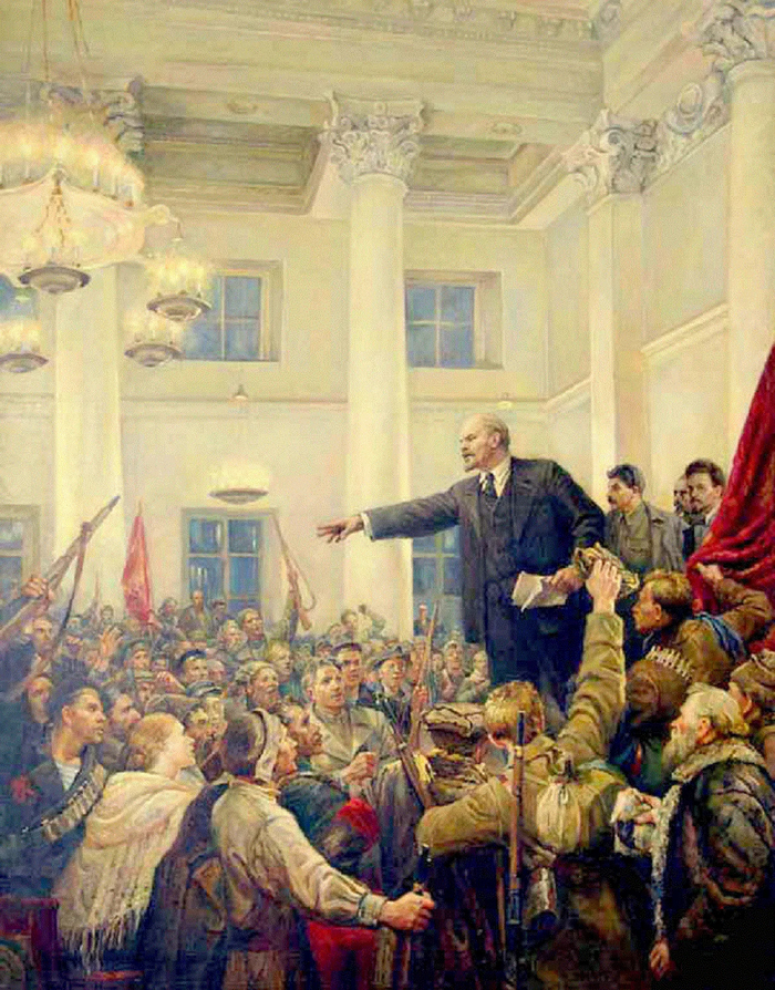 В.А.Серов , "В. И. Ленин провозглашает Советскую власть" . Картина 1947 года . В реплике картины 1962 года художник заменил ленинских друганов / за спиной вождя / на рабочих и солдат .