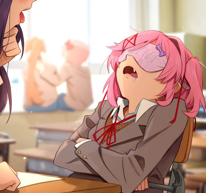 Every morning is like this)))) - Morning, Anime, Girls, Art, Humor, School, Anime art, Khyleri, Doki Doki Literature Club