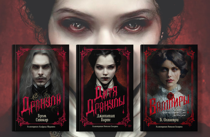 Вот они слева направо: «Дракула» Брэма Стокера, «Дитя Дракулы» Джонатана Барнса, «Вампиры и другие фантастические истории» Б. Олшеври. С иллюстрациями!