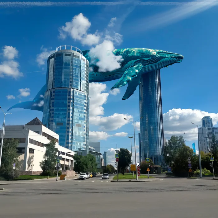 Whales are relatives of hippos that are fed up with life on land. - My, Whale, Yekaterinburg, Photoshop