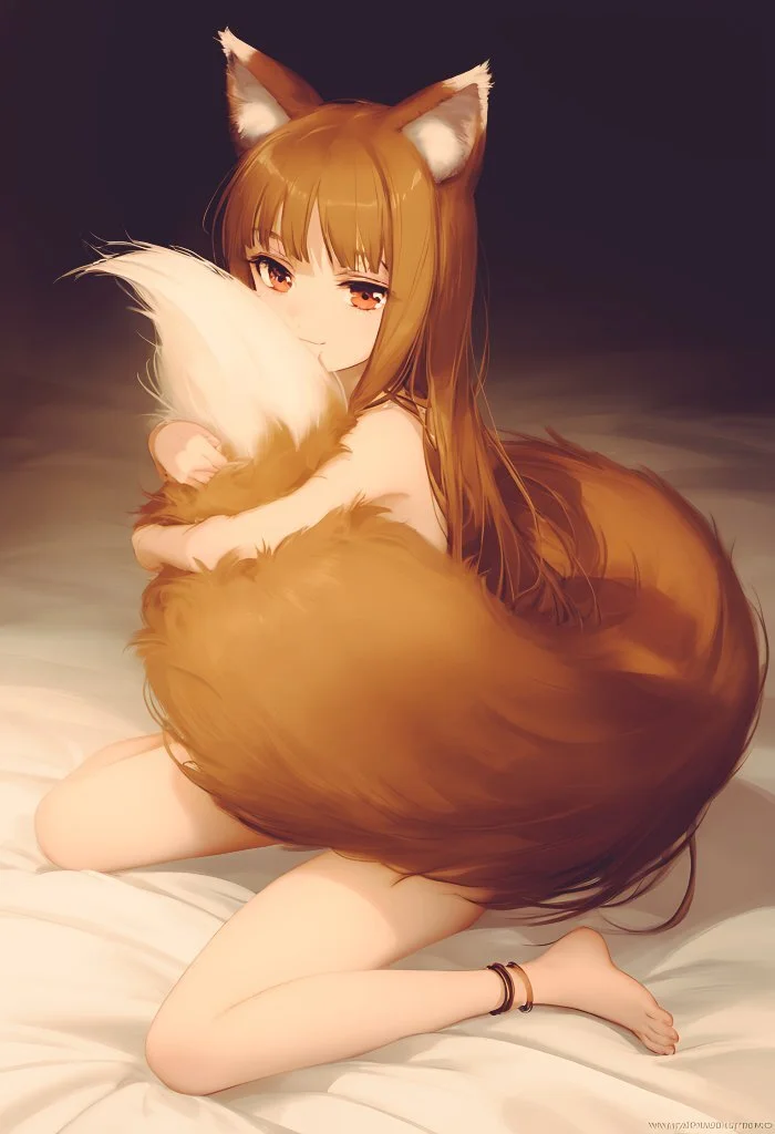 Хвостик - NSFW, Аниме, Anime Art, Holo, Spice and wolf, Animal Ears, Хвост, Арты нейросетей, Рисованная эротика