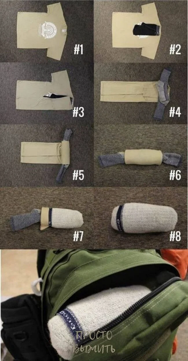 Saving space in your backpack with an interesting way of folding clothes - Survival, Education, Saving, Things, Backpack, Important, Hike, Forest, Nature, Rules, Travels, Article, Camping