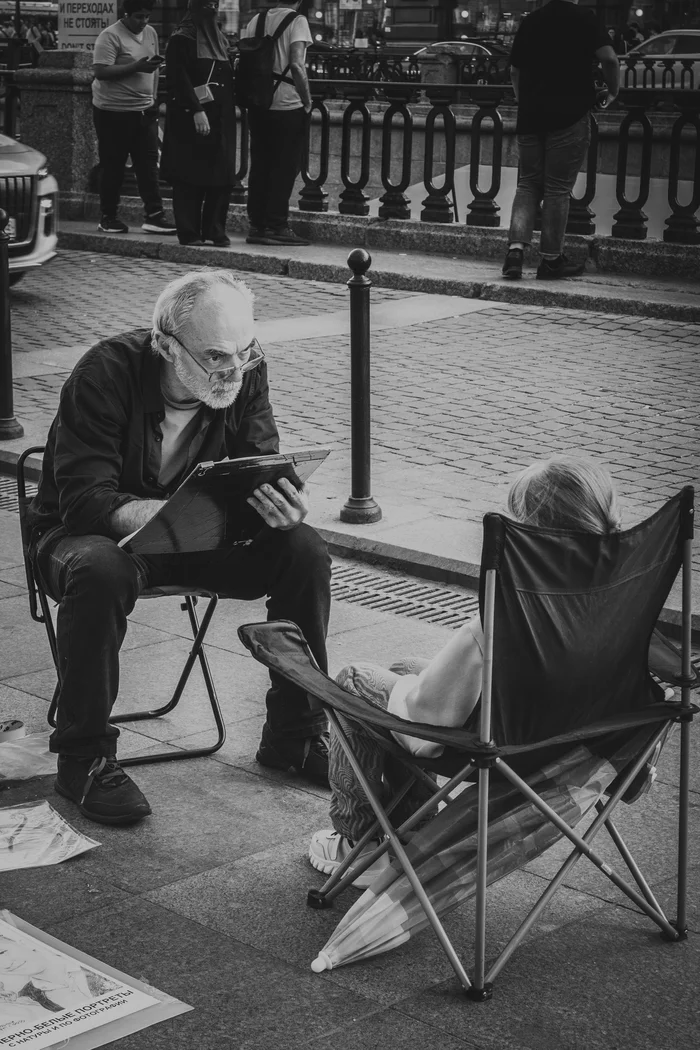 Street artist Vasily Bazilenko - My, Saint Petersburg, Black and white photo, The photo, Street photography, Longpost