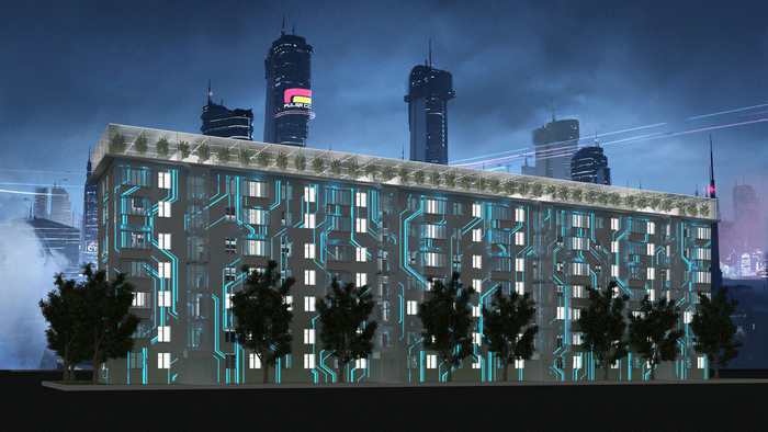 Геометрические узоры можно выполнить с помощью линейных светильников - они стоят относительно недорого