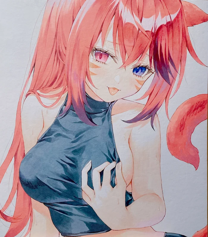 :p :p - Anime art, Anime, Final fantasy xiv, Animal ears, Tail, Original character, Miqote