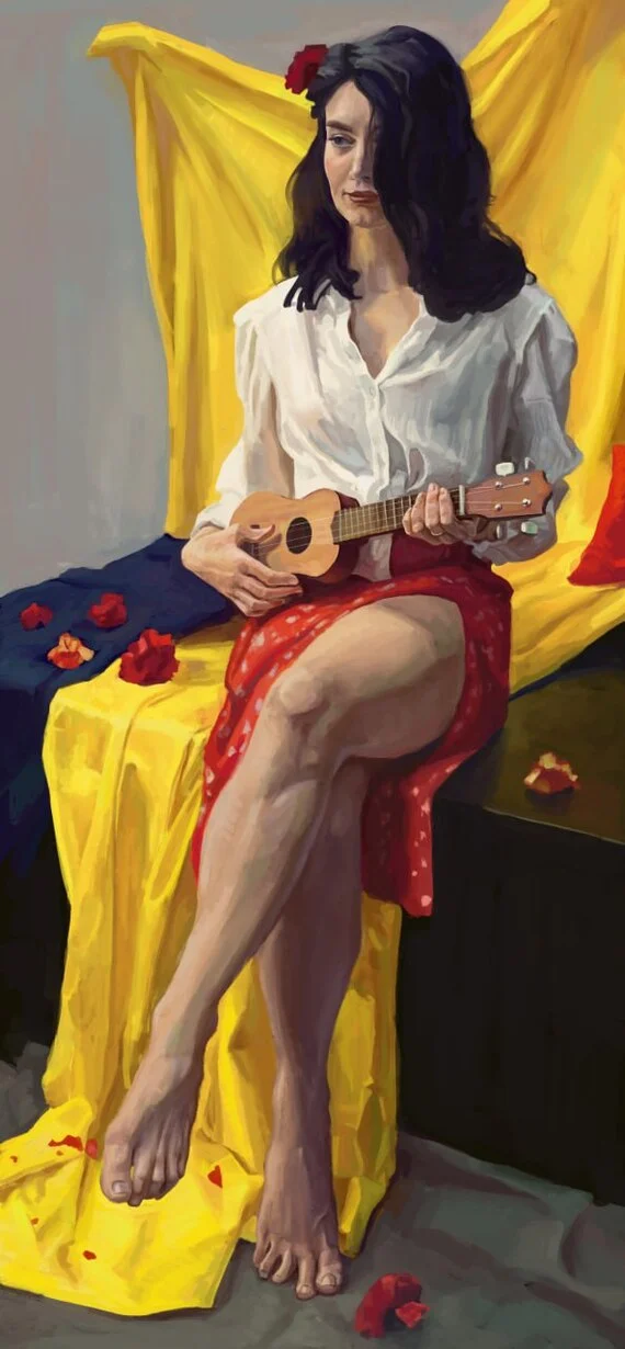 Posing girl with ukulele - My, Painting, Portrait, Etude, Artist, Painting, Girls