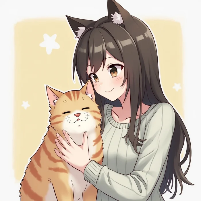 anime art - Girls, Anime, Anime art, Picture with text, Neural network art, cat, Cat lovers, Art