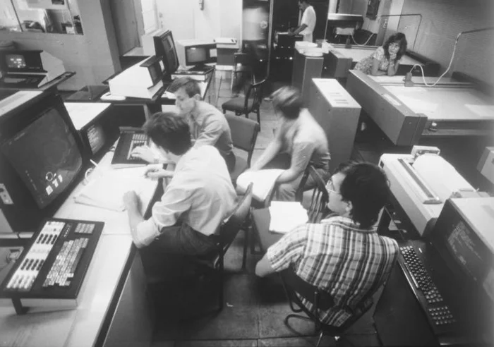 Computer center of the Kirov plant 1986 - the USSR, 80-е, Made in USSR, Computing, Computer, Computer operator, Black and white photo