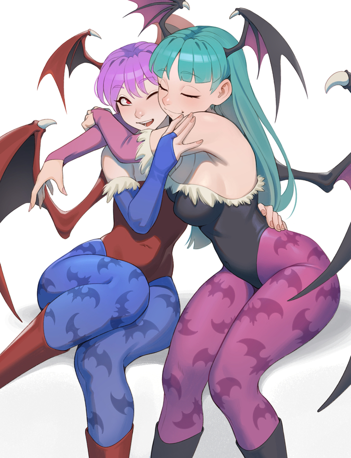  Cheshirrr, , , Anime Art, Darkstalkers, Lilith Aensland, Morrigan Aensland